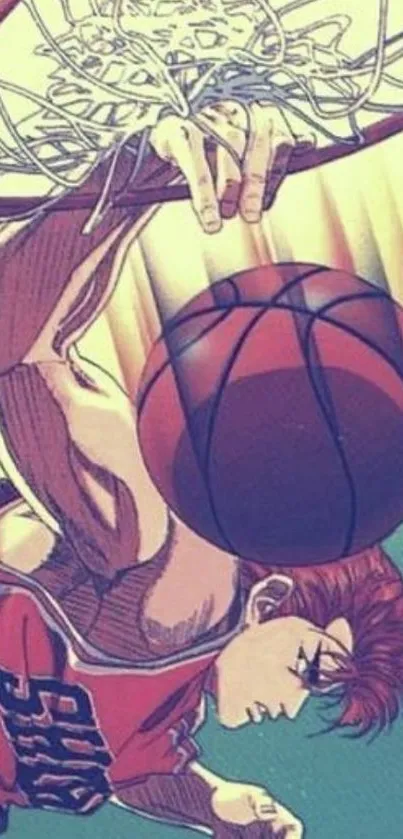 Anime character performing a mega slam dunk in vibrant basketball art.