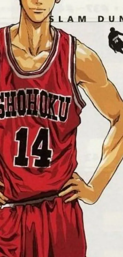 Anime character in red basketball jersey wallpaper.