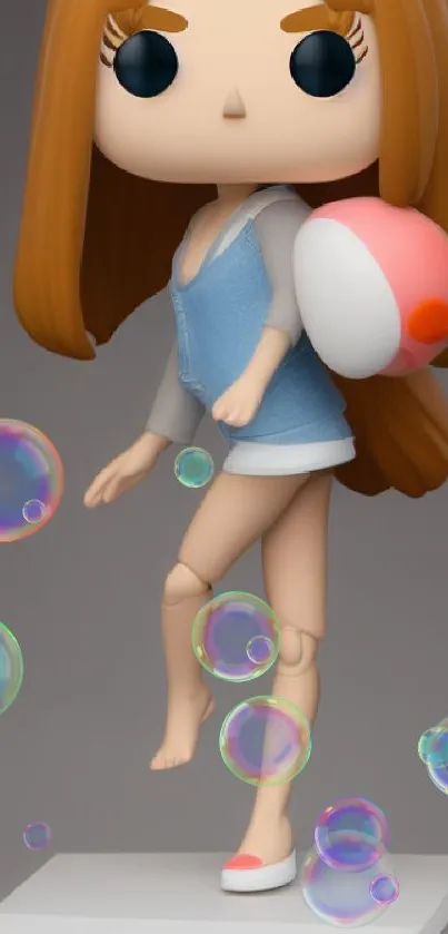 Cute anime figurine with a beach ball in a playful pose.