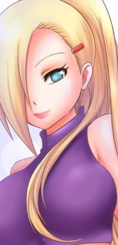 Anime blonde character with purple outfit