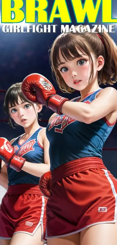 Anime boxing duo in a ring setting with vibrant colors.