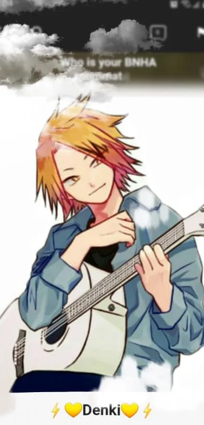 Anime boy playing an acoustic guitar in vibrant style.