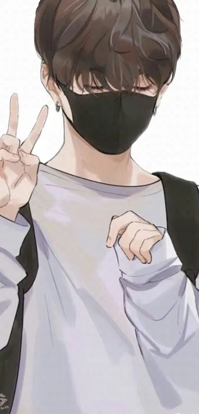 Anime boy with mask giving a peace sign.