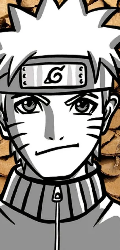 Monochrome anime character with wood backdrop wallpaper.