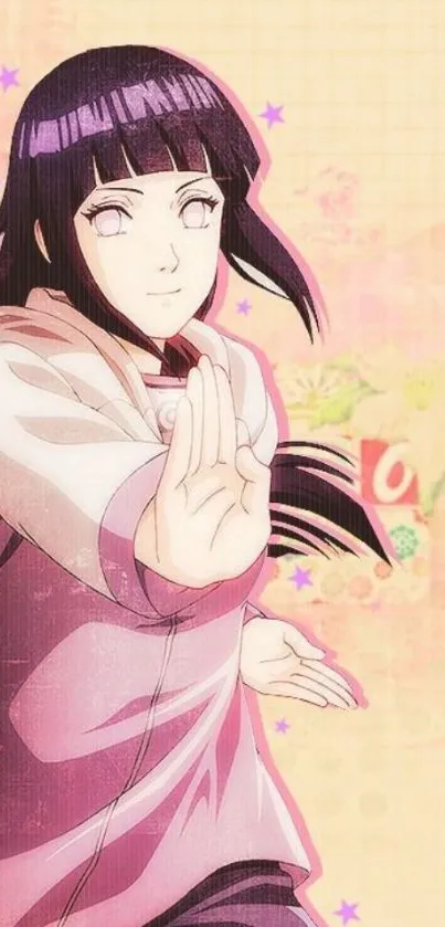 Anime character with a pale pink background wallpaper.