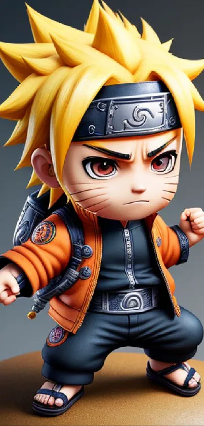 Chibi-style anime character with orange outfit and spiky blonde hair.