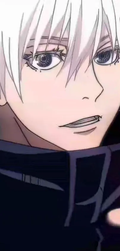 Anime character with white hair and expressive eyes in close-up illustration.