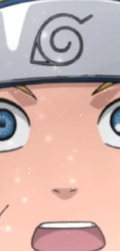 Anime character with wide eyes and silver headband close-up wallpaper.