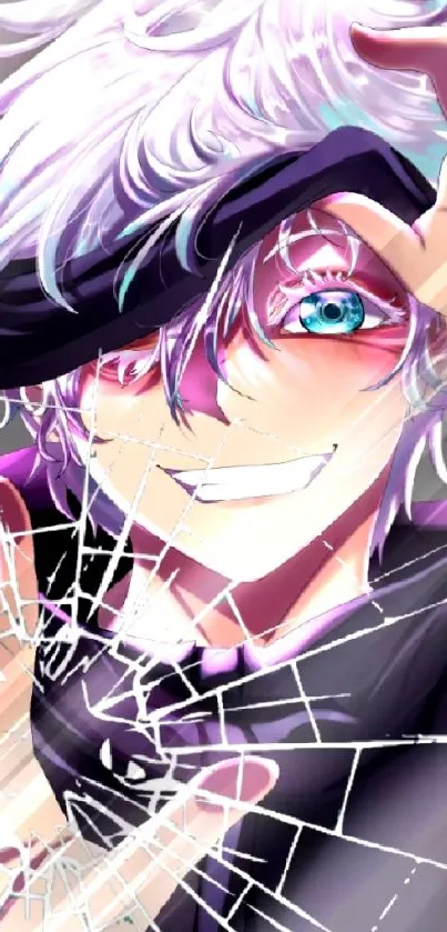 Anime character with cracked glass effect in vibrant colors.