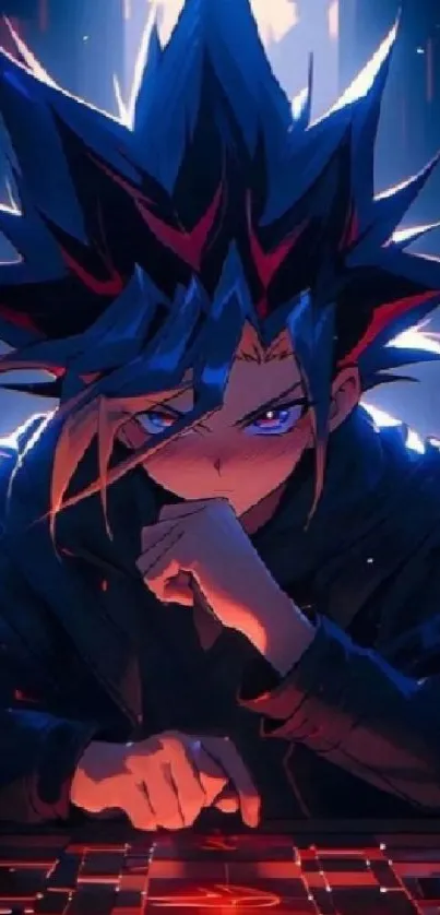 Anime character with spiky hair and intense expression.