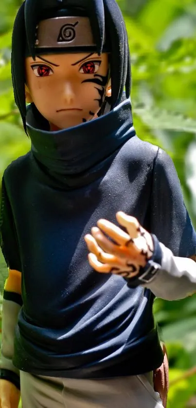 Anime character standing in forest with detailed background.