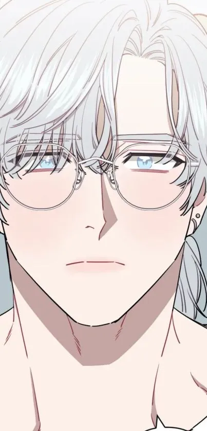 Anime character with glasses and white hair, stylish design.