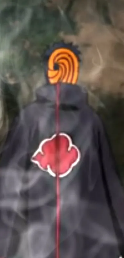 Anime character with a dark cloak and orange mask.