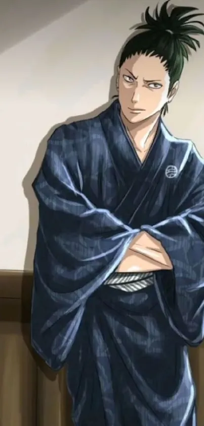 Anime character in blue kimono wallpaper.