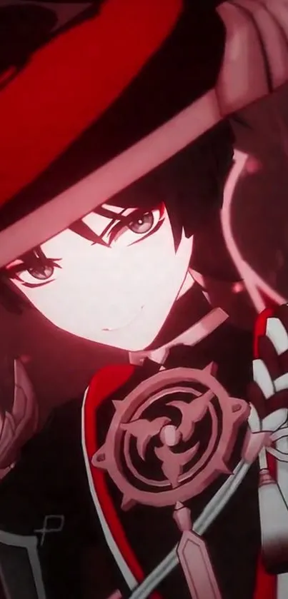 Anime character in bold red and black design.