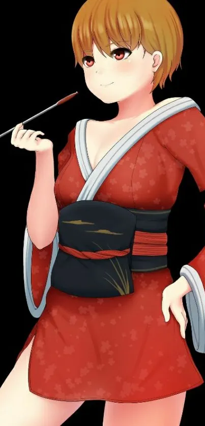 Anime character in a red kimono mobile wallpaper.