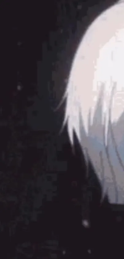 Mysterious anime character with white hair on dark mobile wallpaper.