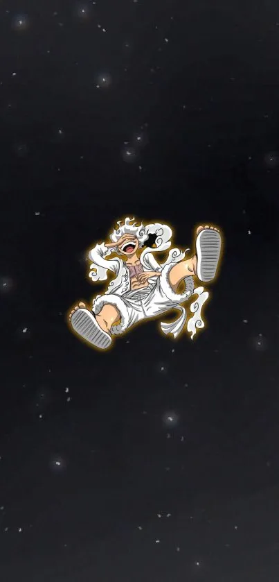 Anime character floating in a starry dark sky illustration.