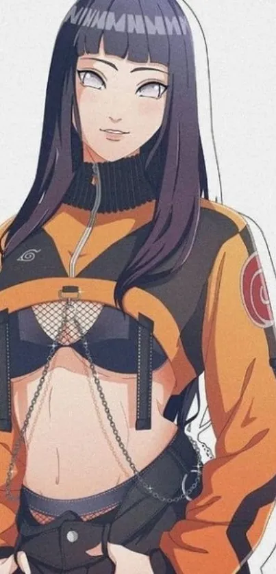 Anime character in chic orange and black outfit wallpaper.