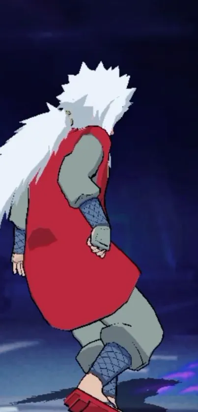 Anime character with white hair in red kicks soccer ball.