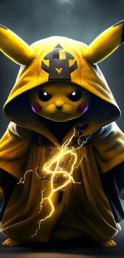 Anime character in yellow hoodie with lightning, perfect for mobile wallpaper.