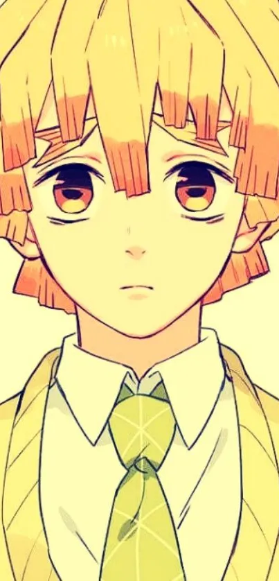 Anime character with yellow and orange tones in mobile wallpaper.