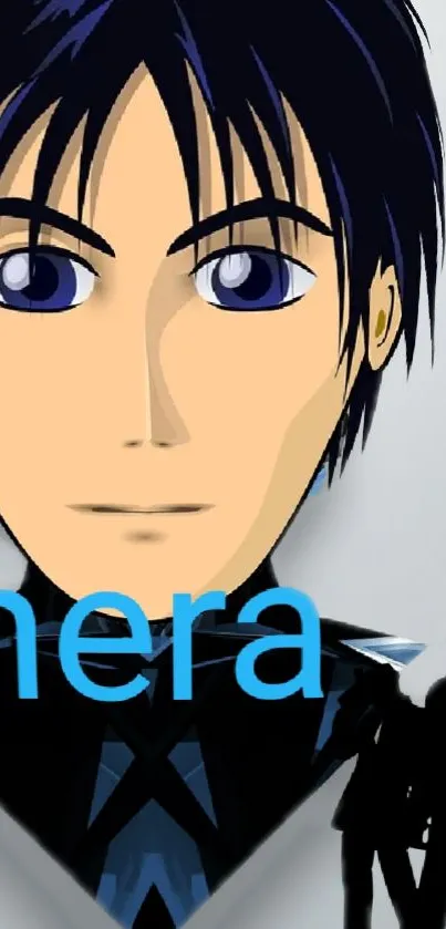 Anime character with blue background for mobile wallpaper.