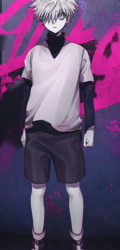 Anime character in neon purple and pink tones with striking visual design.