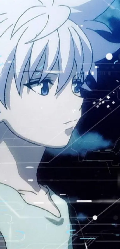 Anime character in a serene night setting with a blue-toned background.