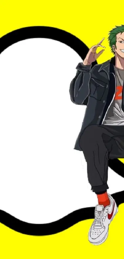 Anime character on Snapchat logo with yellow background.