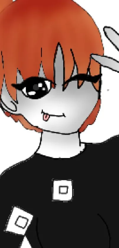 Anime character with orange hair and peace pose on a white background.