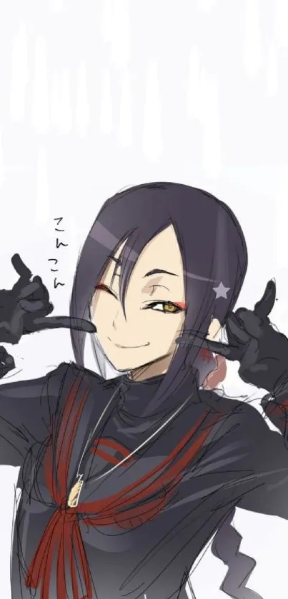 Anime character with dark attire and red accents on a white background.