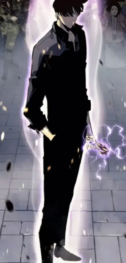 Anime character with glowing power aura in a dark mysterious setting.