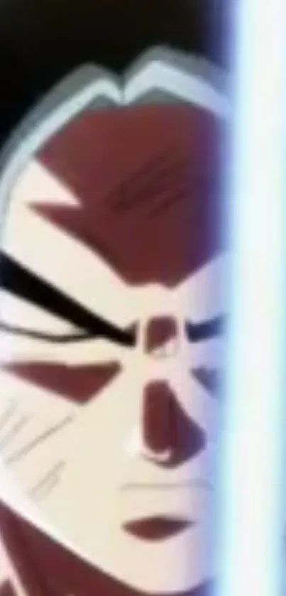 Close-up of anime character with intense gaze and power aura.