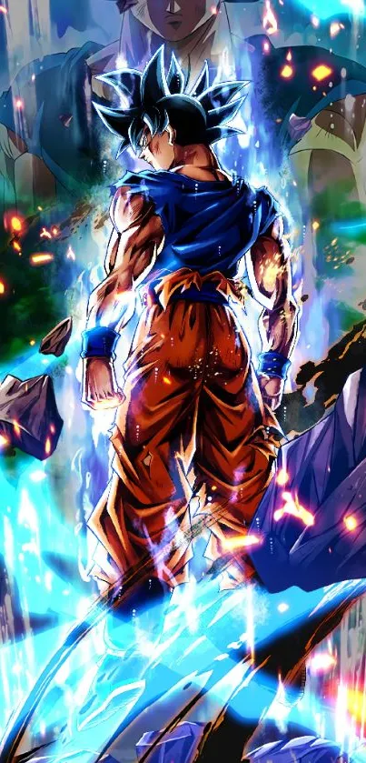 Anime character with energy aura in dynamic art style.