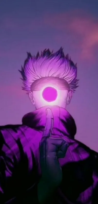 Anime character with purple glow and mysterious vibe.