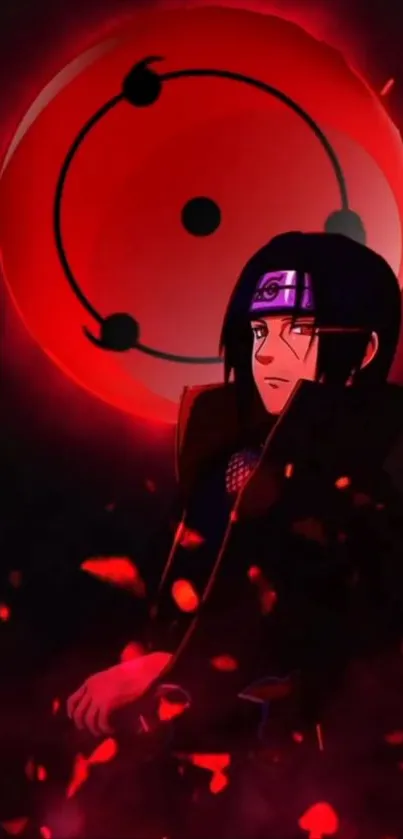 Anime character with red glowing background in dynamic scene.