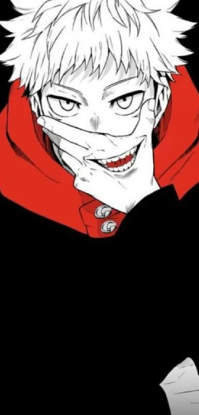 Anime character with a red hoodie on black background.