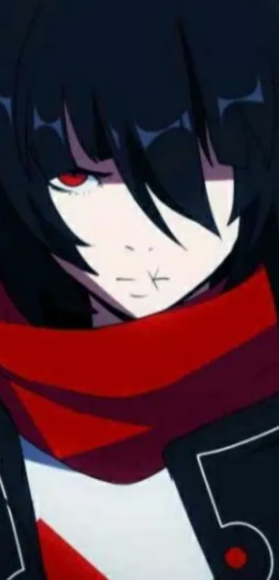 Anime character with red scarf and black hair, showcasing stylish art.