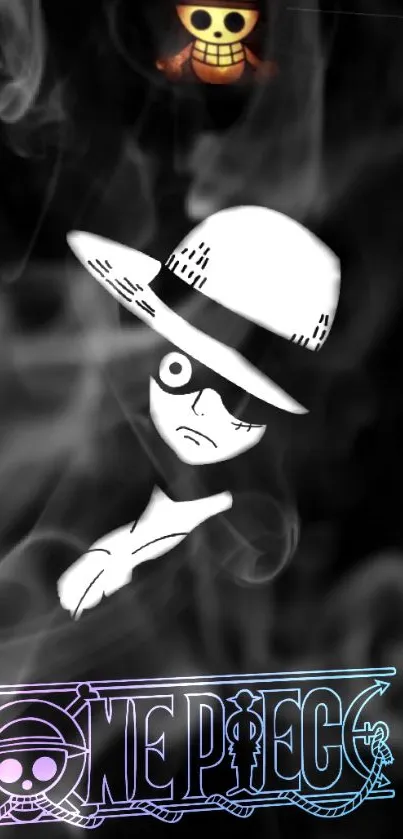 Anime character wallpaper with smoke art and dark background.