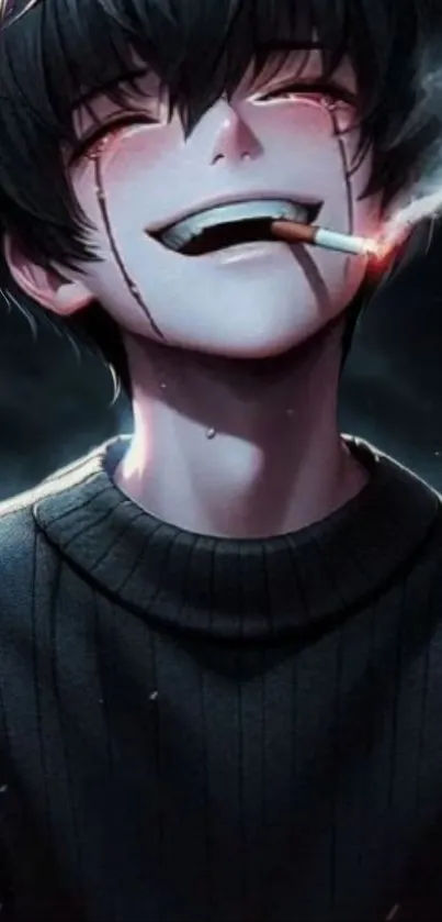 Anime character with cigarette in dark setting.