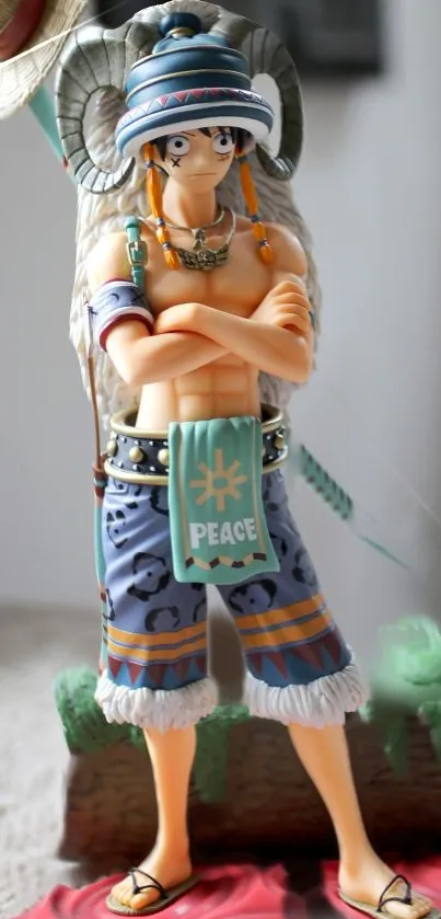 Anime character statue with colorful attire and details.