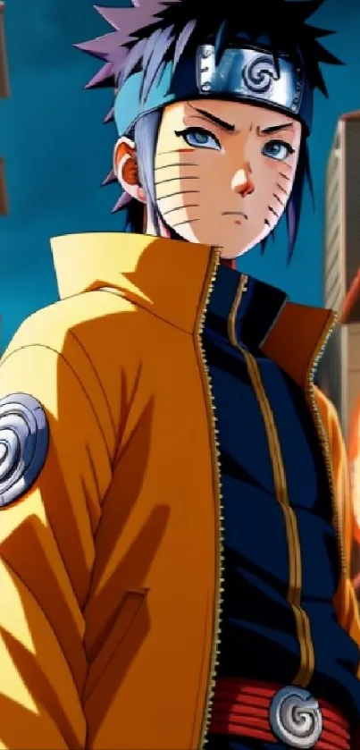 Anime character standing in vibrant street setting with glowing details.