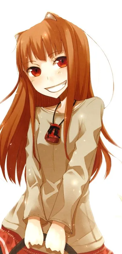 Anime character with brown hair and playful expression.