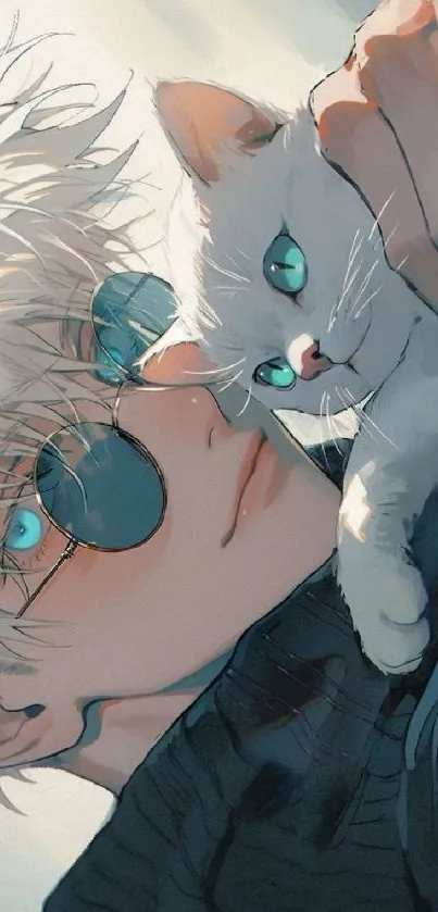 Anime character with sunglasses and white cat