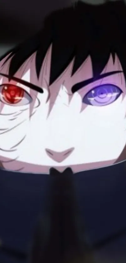 Anime character with dual-colored eyes and a mysterious expression.