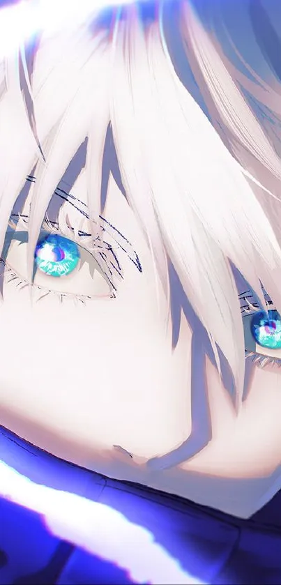 Anime character with electric aura and bright blue eyes.