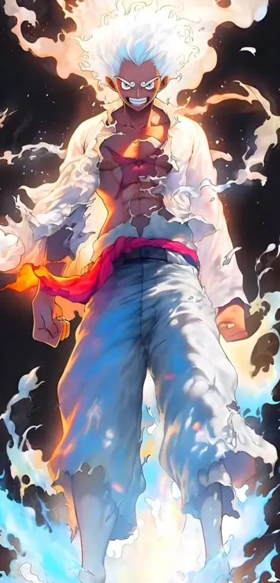 Anime character with fiery glowing aura.