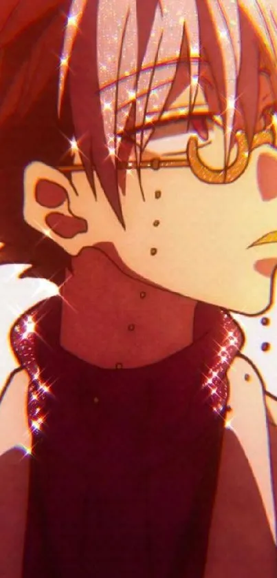 Anime character with stylish glasses and sparkling effects.