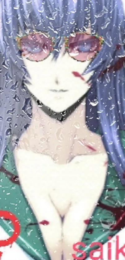 Anime character with glasses and blue tones as a mobile wallpaper.